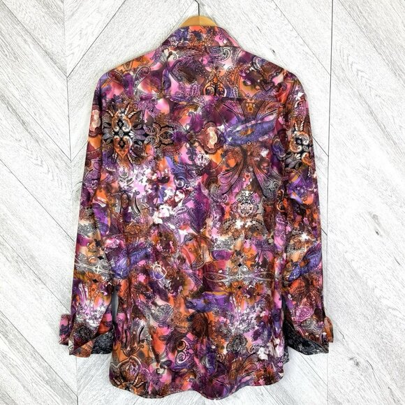 Au Noir Long Sleeve Shirt Paisley Allover Print Mens Size 2XL (6) Flip Cuff - Picture 5 of 5